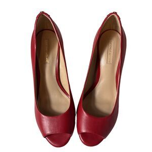 Antonio Melani Red Open Toe Dress Shoes Size 8M 3"+ Tall Heel Designer Pumps
